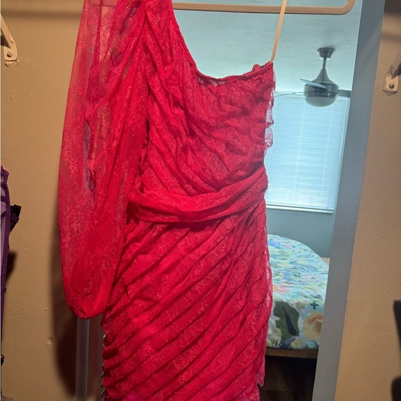 For Love and Lemons Pink One Shoulder Dress with Bow - Picture 3 of 4